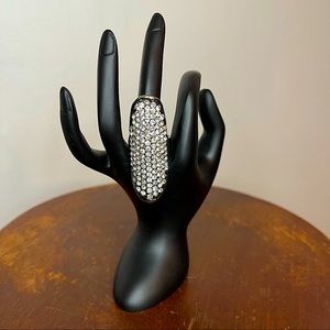 Large statement sliver and rhinestone plated ring